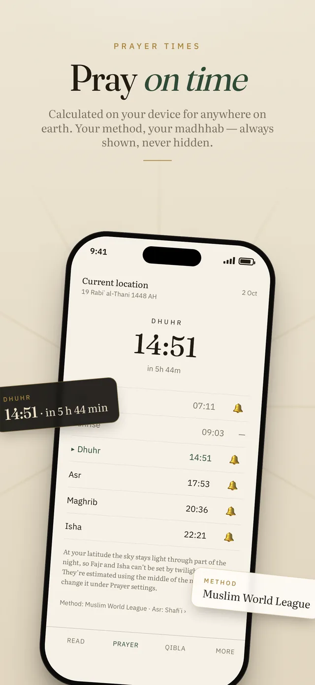 Pray on time — prayer times calculated on your device